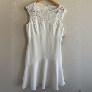 NWT London Times White/Ivory Lace Neck Fit & Flare Dress Size 12
